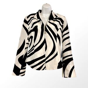Jax silk Swirl Print zip Down 
Black White Women's Jacket